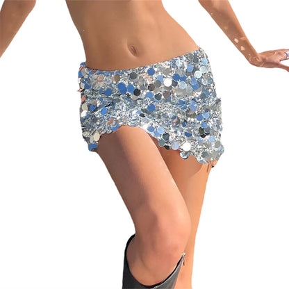 Women's Shiny Sequins Mini Skirt Summer Elastic