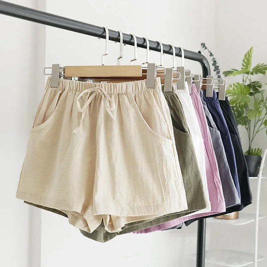 Linen Shorts Women's Sports Summer High Waist Black Fashion