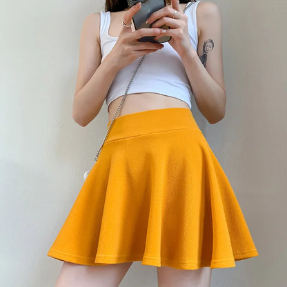 Summer Women's Skirts Fashion Mini Elastic Pleated Skirts