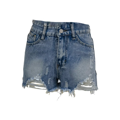 Women's Loose Tight High Waist Athleisure Ripped Denim Shorts