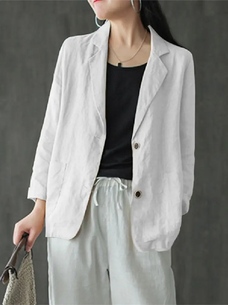 ZANZEA Autumn Work Blazer - Lapel Neck Long Sleeve Suits, Casual Solid Cotton Blazer, Elegant Thin Cardigan Coats