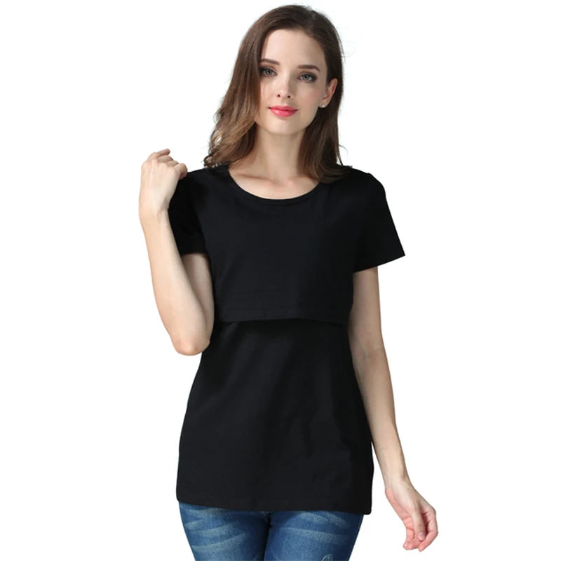 Nursing T-Shirt - Short Sleeve Breastfeeding Cotton Top