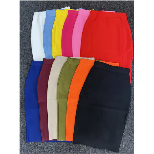 Knee Length Stretch Bandage Skirts Women's Candy Color Bodycon