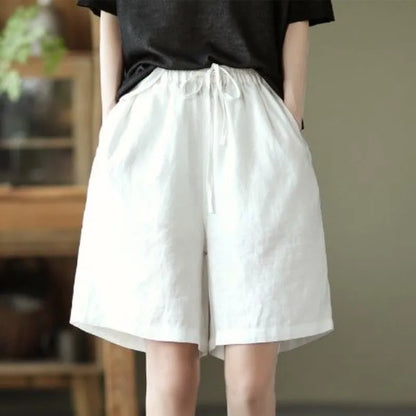 Minimalist Fashion Solid Pocket Elastic Lace Up Shorts