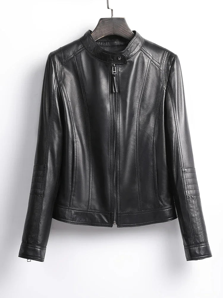 Genuine Sheepskin Leather Jacket - Motorcycle Slim Fit Jacket