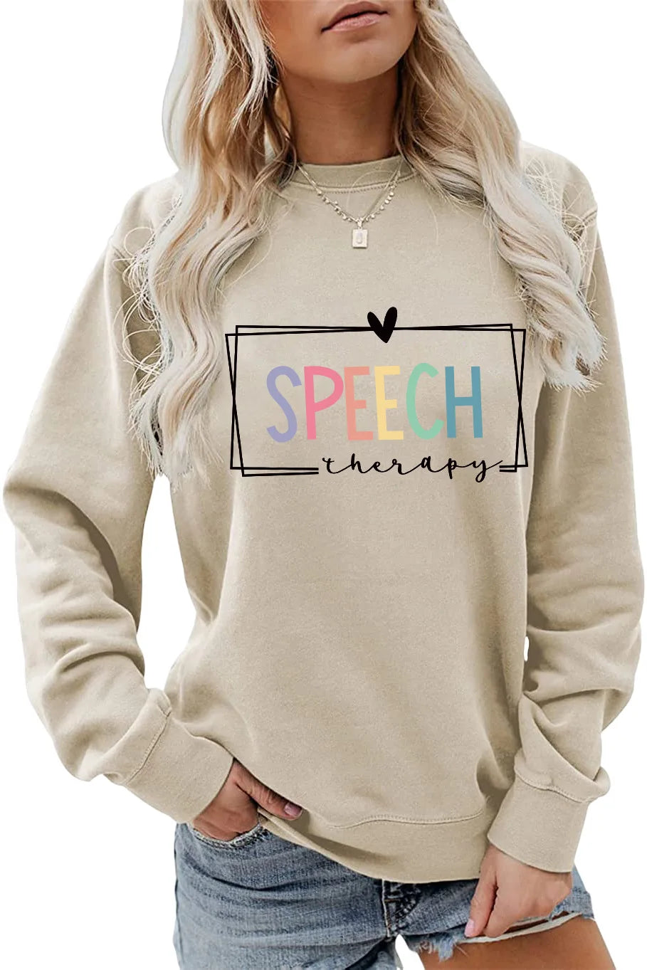 Speech Therapy Letter Print Sweatshirt - Autumn Winter Round Neck Long Sleeve