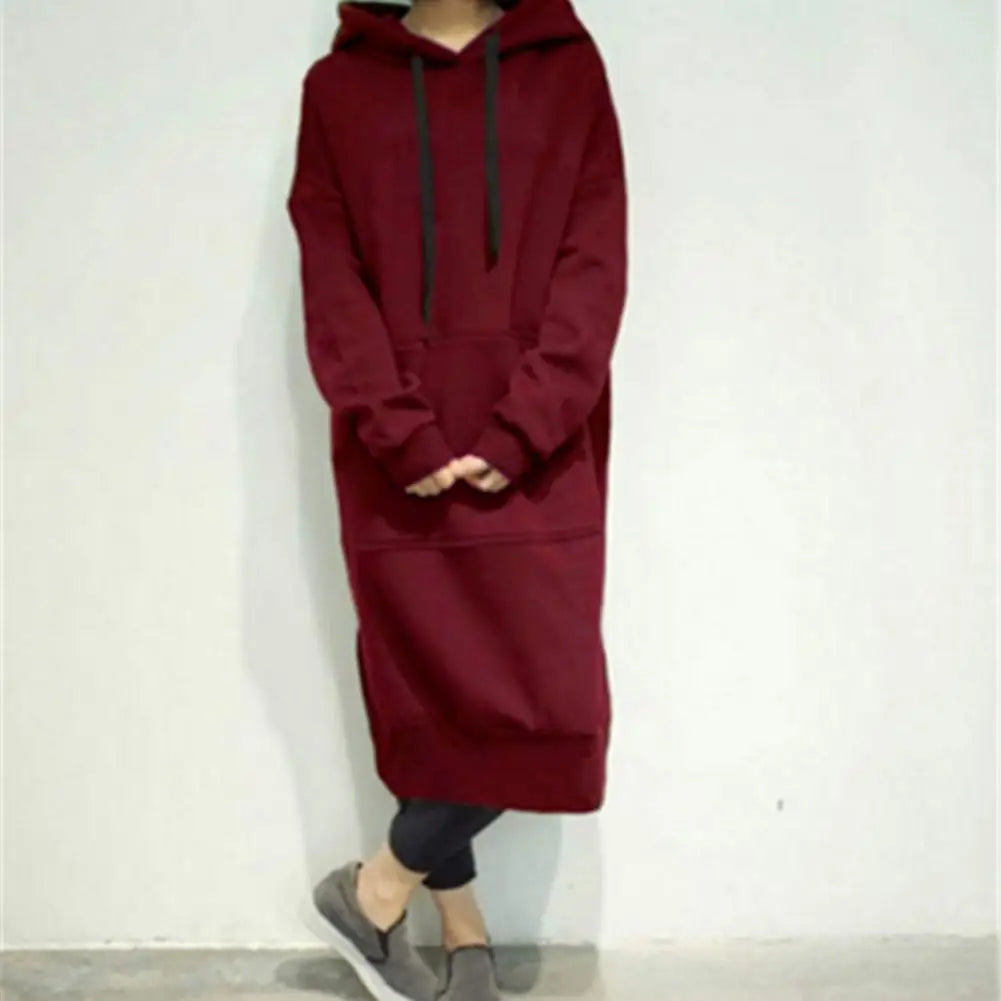 Hoodie Dress - Patch Pocket Split Hem Pullover