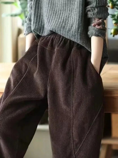 Corduroy Autumn Winter Pants Casual High Waist Warm Women