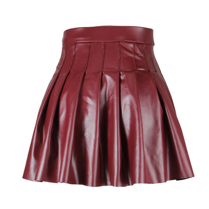 Women's Leather Miniskirt High Waist Pleated Circle Skirt Clubwear Fashion