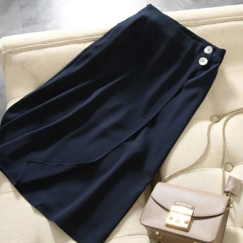 Simplicity Office Lady New Summer Women's Solid Button Zipper Split Fashion Skirt