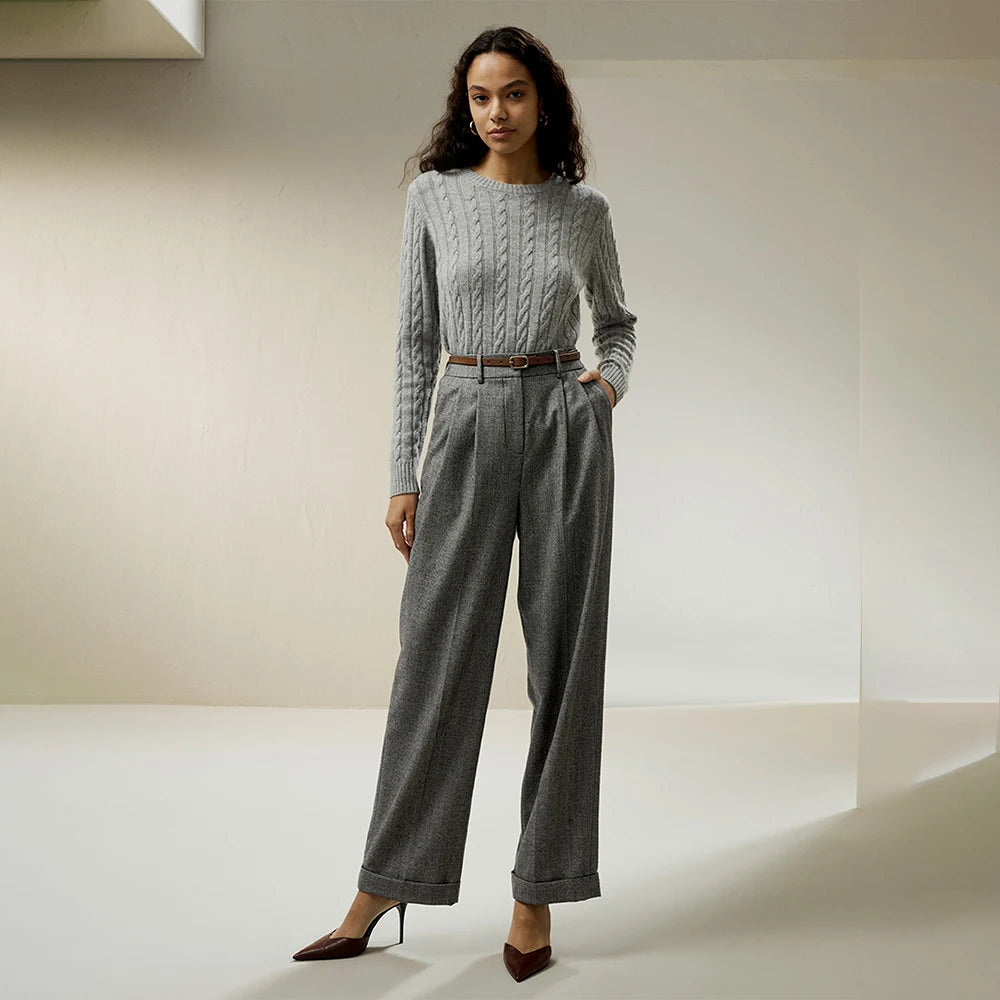 Wool Pants Plaid Wide Trousers Office Vintage Essentials