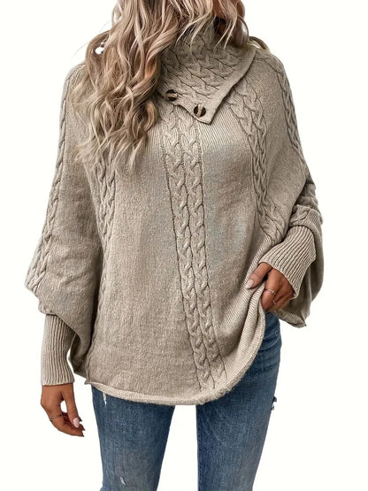 Women's Sweater Sweater for Women Turtleneck Batwing Sleeve Cable Knit Poncho