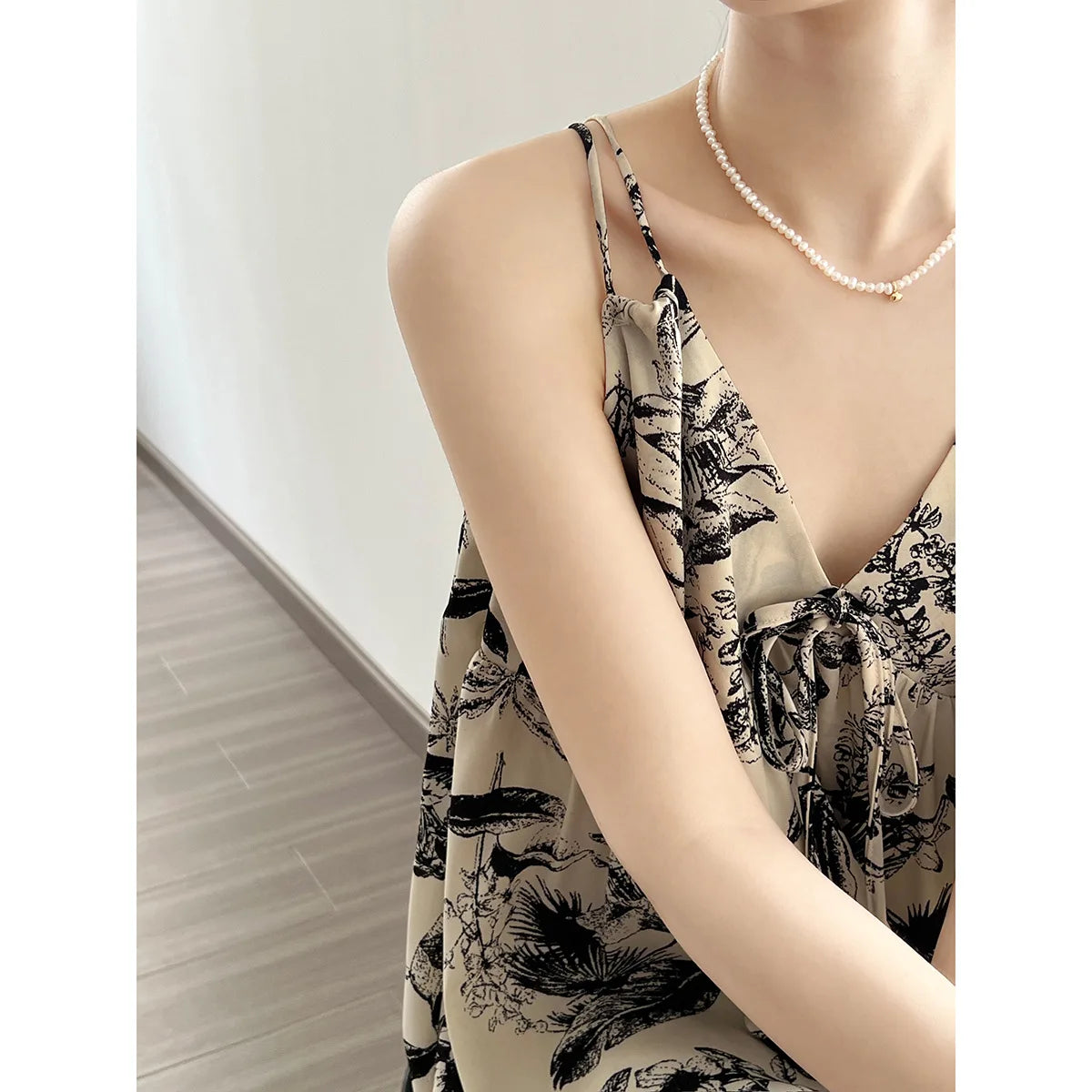 Women's Ink Print V Neck Halter Long Floral Dress Sleeveless