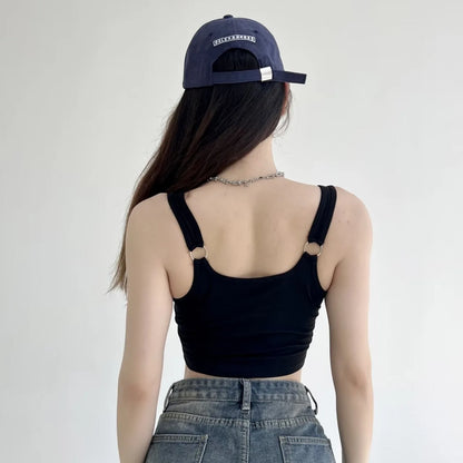 Women Crop Top Summer Y2K Lrregular Hem Slim Tank Tops Casual Sexy Female White Streetwear Letter Tank Tops With Pad Woman