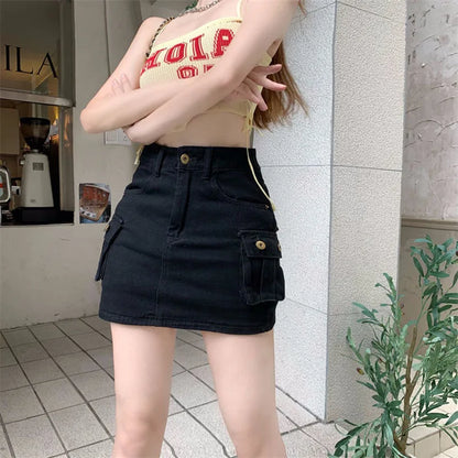 Summer Vintage Cargo Denim Skirts Women's Harajuku High Waist