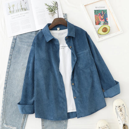 Fresh Corduroy Women Shirts 2024 New Ladies Loose Casual Long Sleeve Shirt Solid Color Blouses Tops Office Fine Female Clothes