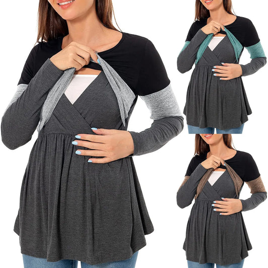 Long Sleeve Nursing T-Shirt - Patchwork Nursed Tops