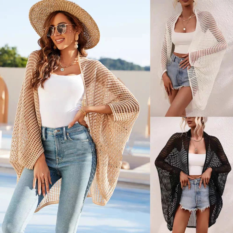 Beach Vacation Knitted Cardigan Women Hollow Out Sun Protection Sunscreen Clothes Shawl