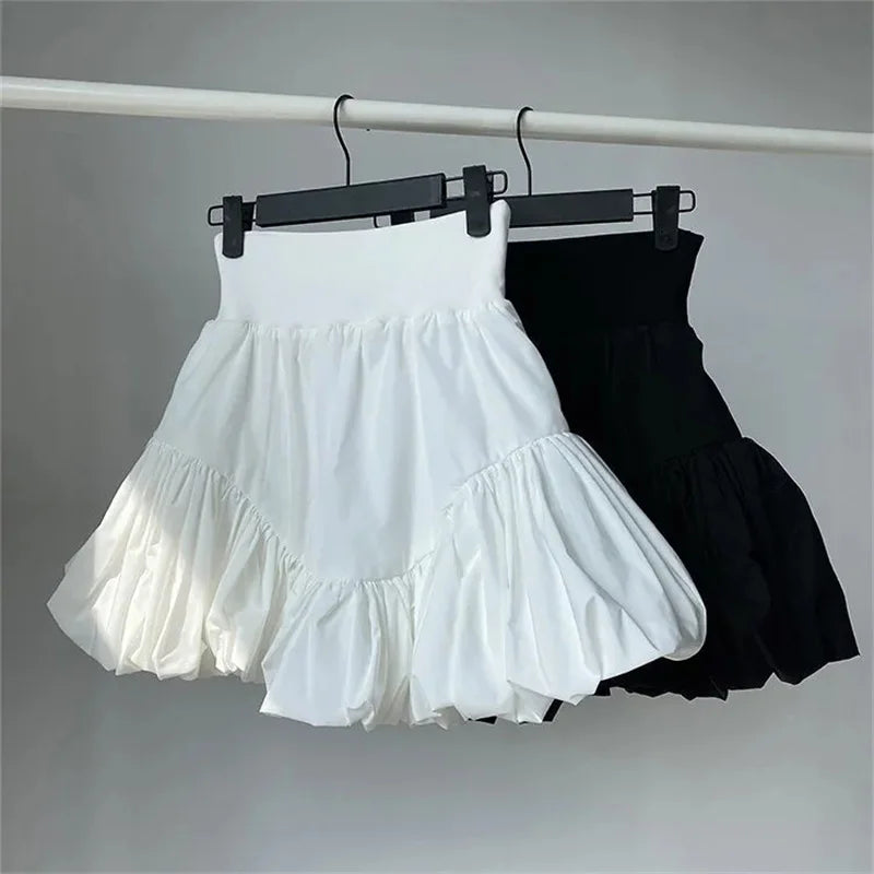 Spring Summer Black Fold Ball Gown Skirt Women's Elastic High-Waist A-Line Sexy