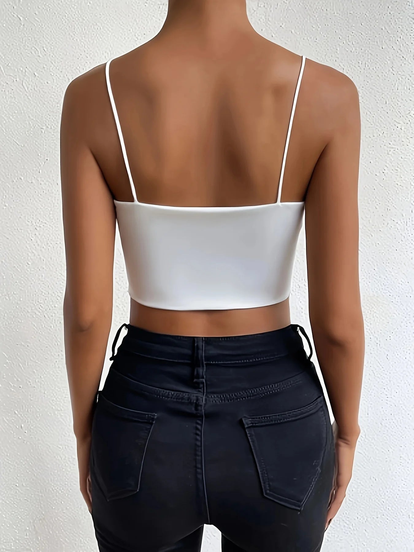 Chic Solid Spaghetti Strap Cami Crop Top - Flattering Sleeveless & Backless Design - Lightweight, Fashion-Forward Womens Clothin