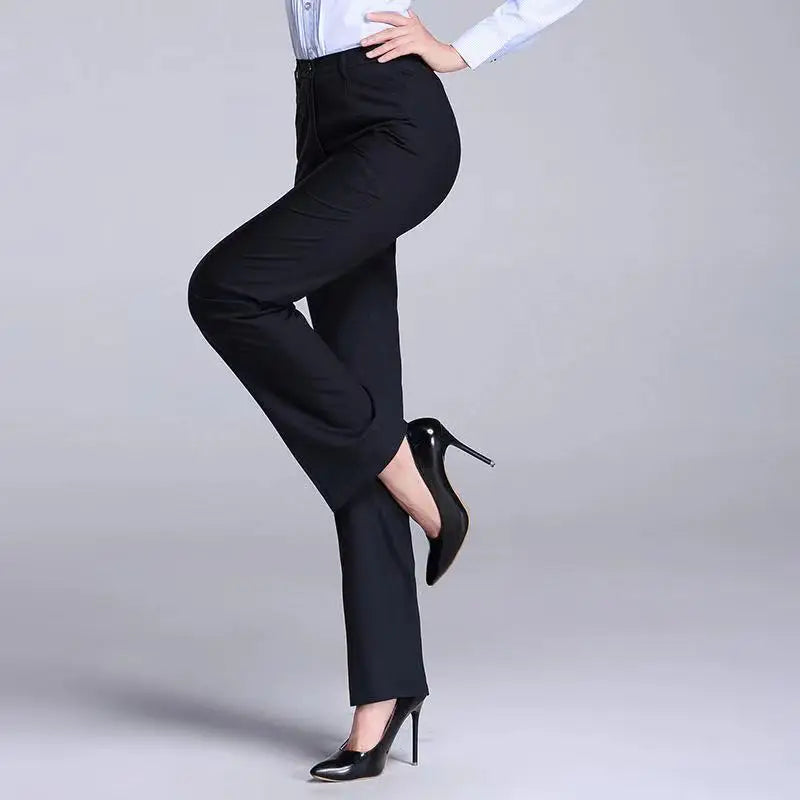 Spring And Autumn Women's Solid Slim High Waisted Straight Leg Pants Button