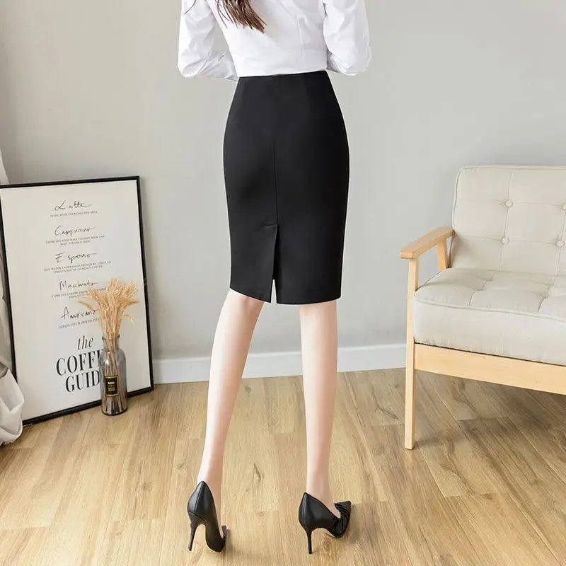 Office Lady Fashion Black Split Skirts Spring Summer Temperament