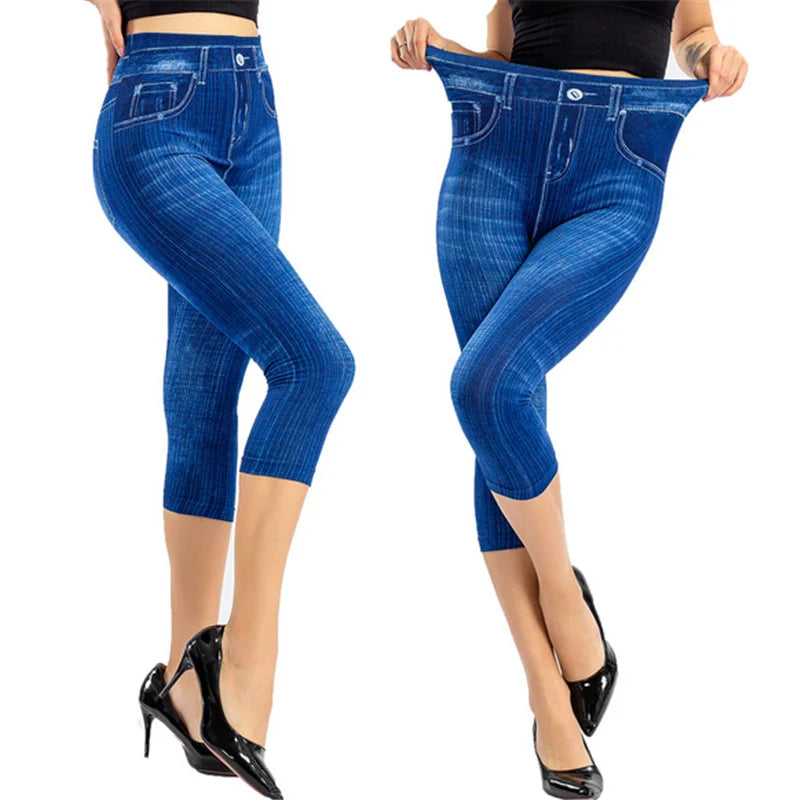 Women's Denim Print Leggings Fashion Slim Faux Jeans