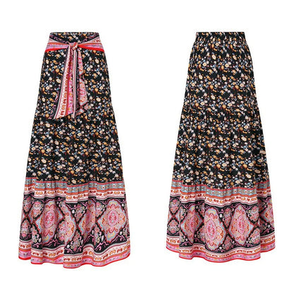 Women's Bohemian Floral Print High Elastic Waist Maxi Skirts