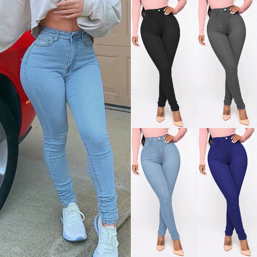 High Waist Women's Jeans Stretch Skinny Denim Pants Blue