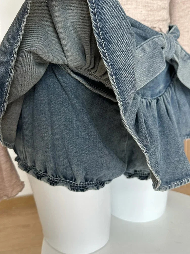 Denim Blue Jean Skirts Shorts Bow Mini Skirt Streetwear