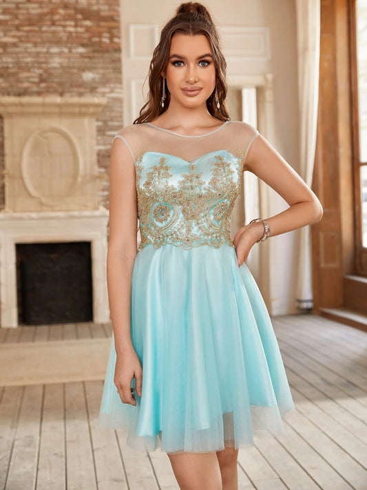 Applique Beading Prom Dress - Sleeveless Homecoming Gown