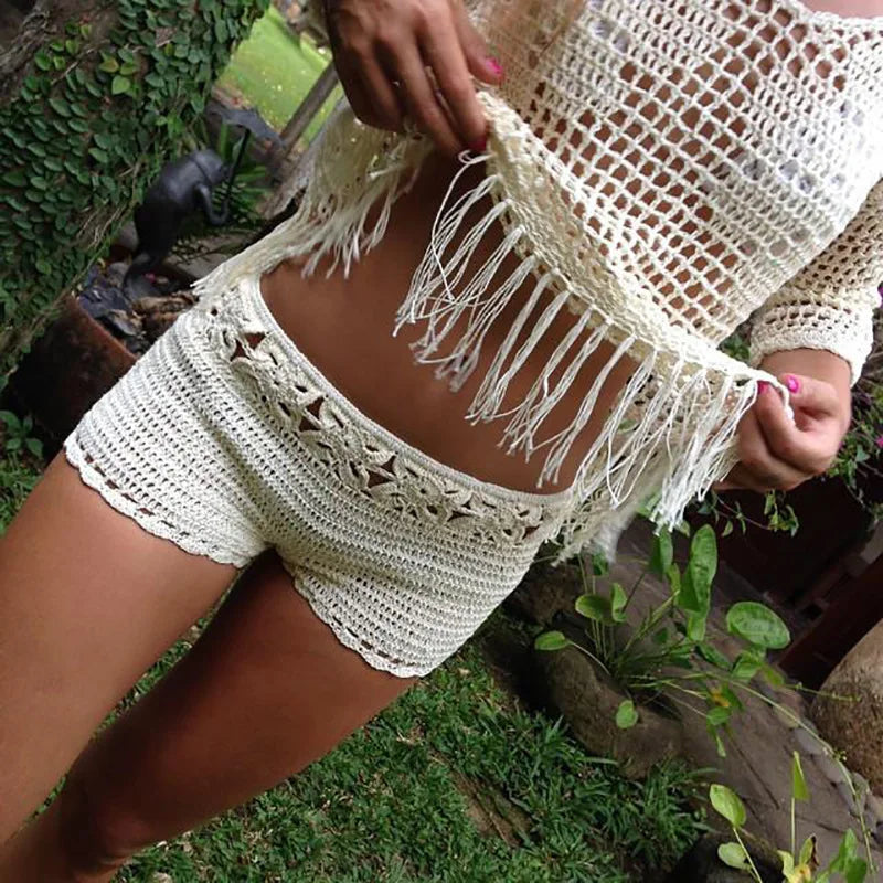 Women's Summer Knit Crochet Shorts Sexy Hollow Out Beachwear