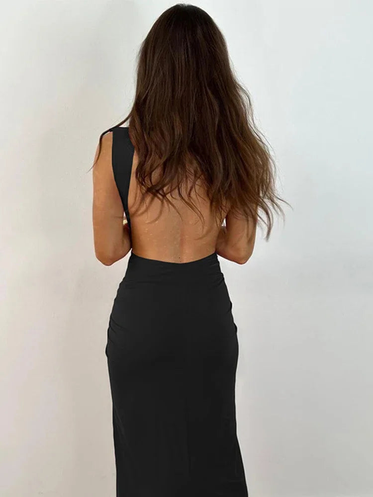 Women's Backless Maxi Dress - Summer Evening Party