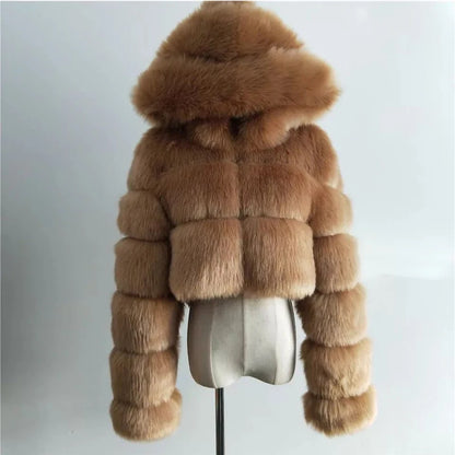 High Quality Furry Cropped Faux Fur Coat - Women’s Fluffy Top Jacket Thick Womenswear