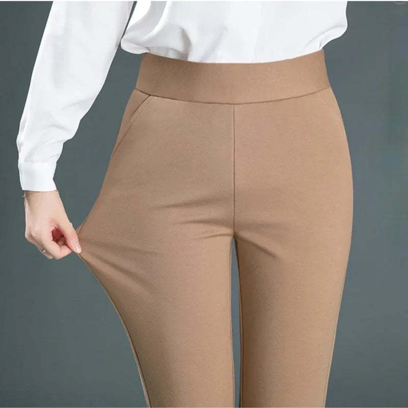 Ladies Casual Leggings Elastic High Waist Work Pants Trousers