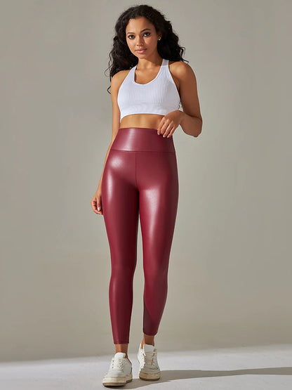 Color Summer Pu Leather Pants Women's High Waist Skinny