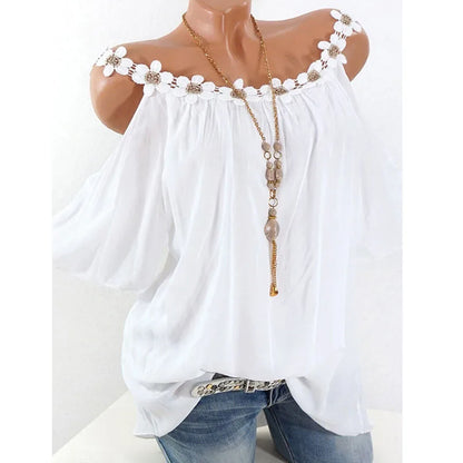 New Fashion Tank Women's Shirts Short Sleeve Casual White Women Blouses Summer Clothes Sexy Off The Shoulder Woman Tops 24933