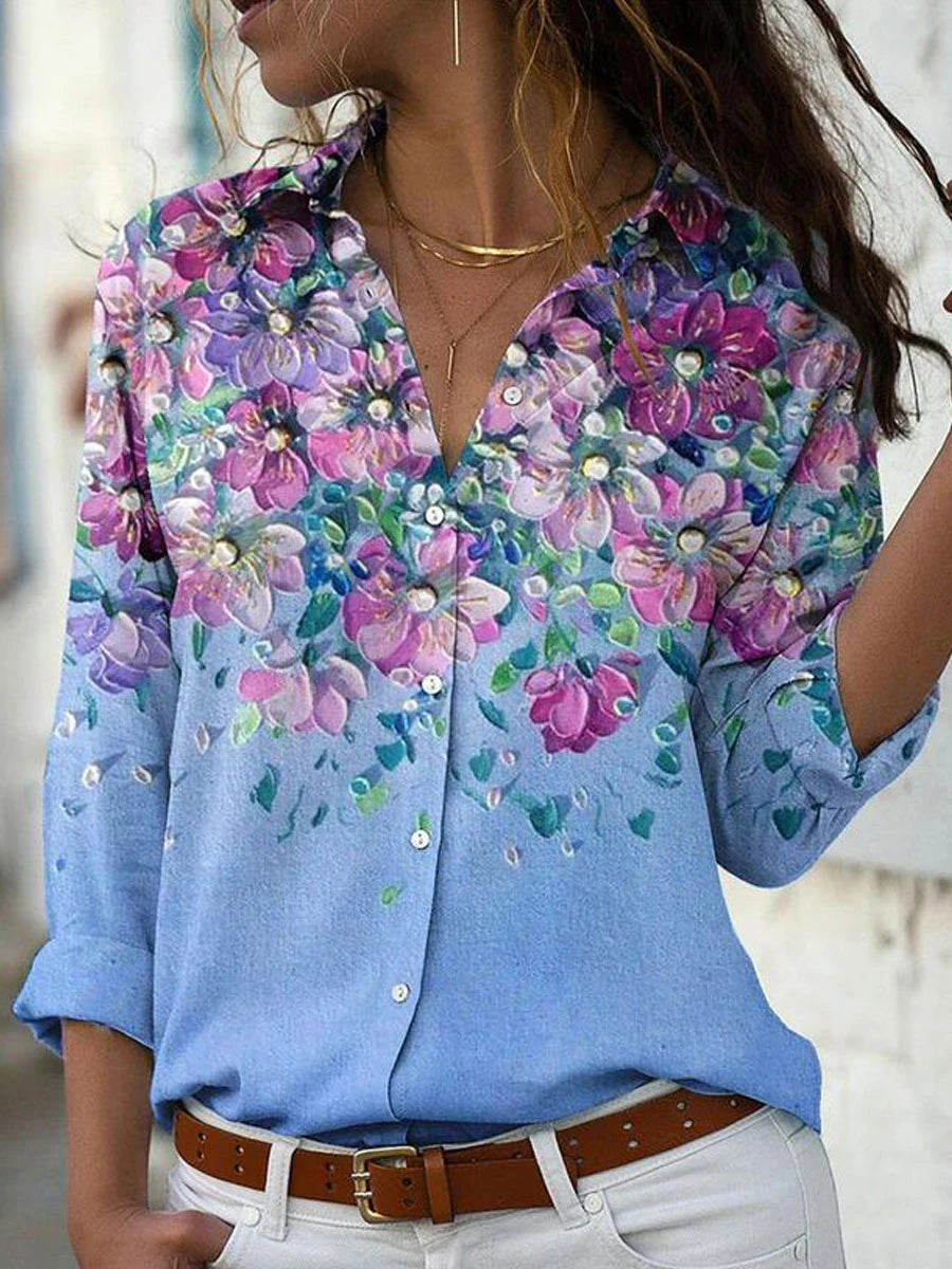 Women Shirt Long Sleeve Print Shirt  Women Collar Casual Streetwear Tops Women  Print