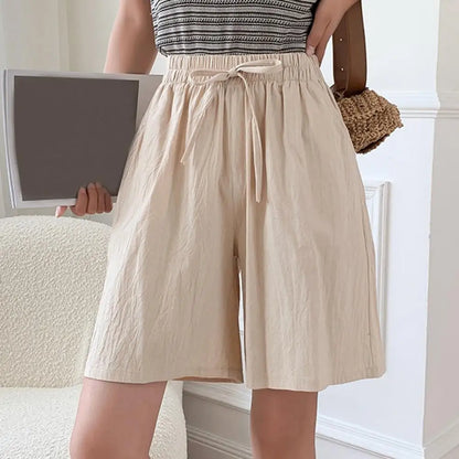 Women's Cotton Shorts Summer Casual Two Pockets High Waist