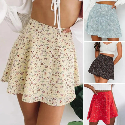 Short Skirt Summer Umbrella Skirt Ruffled Above Knee Floral