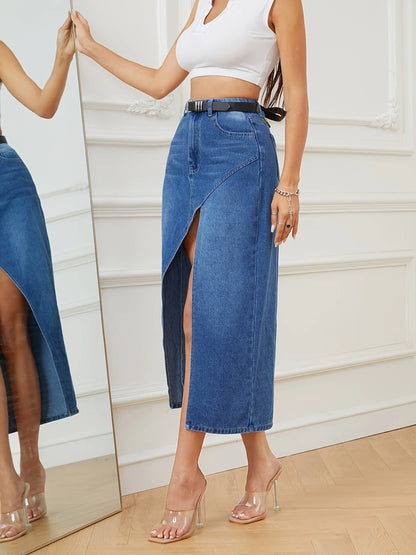 New Arrival Women's Irregular Slit Denim Skirt Casual