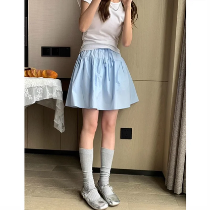 Cotton Casual A-Line Skirt Women's High Waist Elastic