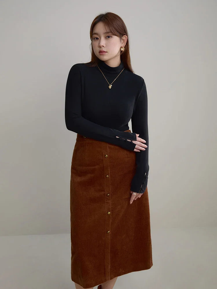 DUSHU 【Multi-color Optional】Simple Style Elegant Basic Velvet-feel T-shirt for Women Winter Newly All-match Base Shirt Female