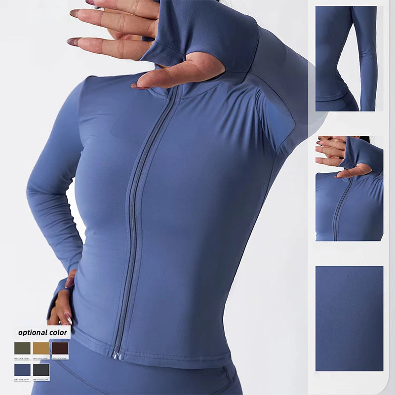 Newest Zipper Long Sleeve Yoga Set High Waist Fitness Sport Gym Suit