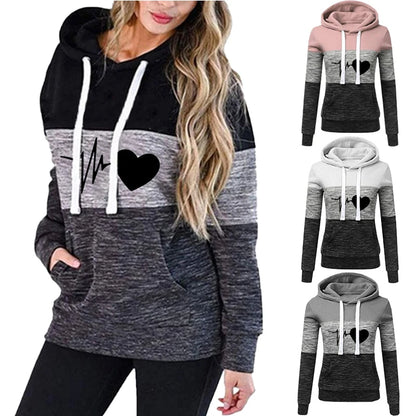 New Love Print Women Casual Long Sleeve Sweatshirts Patchwork Thin Hoodie