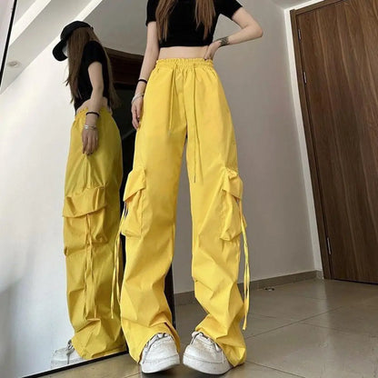 Women's Cargo Pants Vintage-Inspired High Waist Drawstring Pockets