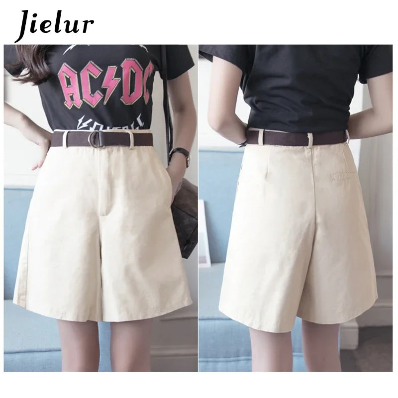 Jielur Shorts All-Match 4 Solid Color Sashes Casual Shorts