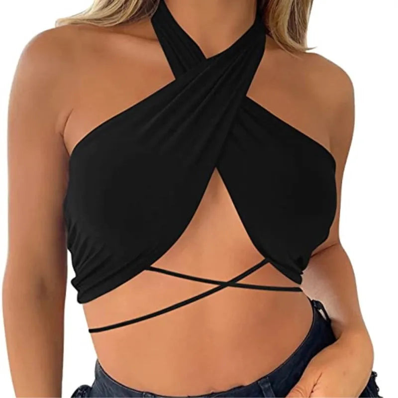 T2K cross-border hot selling summer solid color backless chest strap women's single piece top from Europe and America