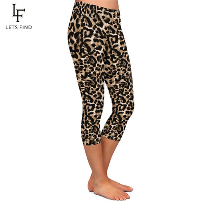 Capri Leggings High Waist Leopard Print Fitenss Slim Stretch