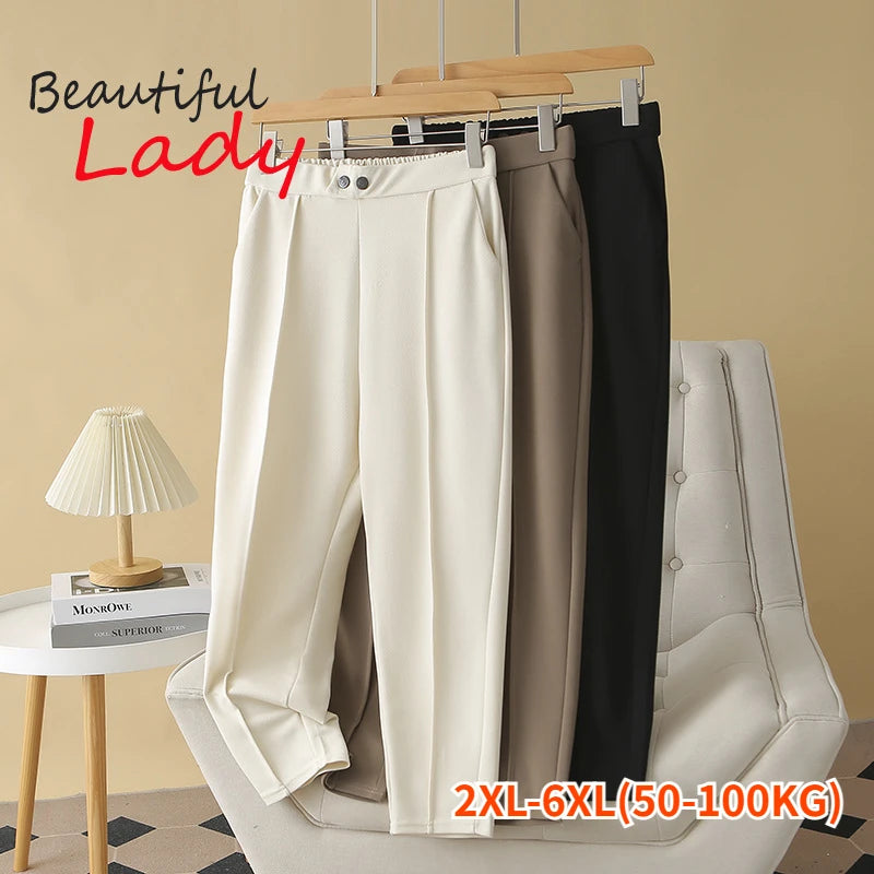 Plus Large Size Suit Pants Women's High Waist Dress